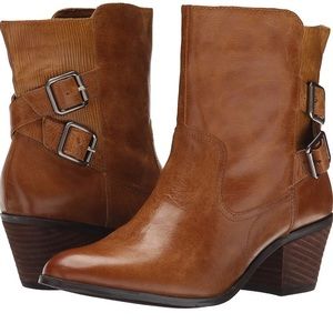 Miz Mooz Cyprus Western Camel Tan Stacked Heel Buckle Pull-on Booties 10
